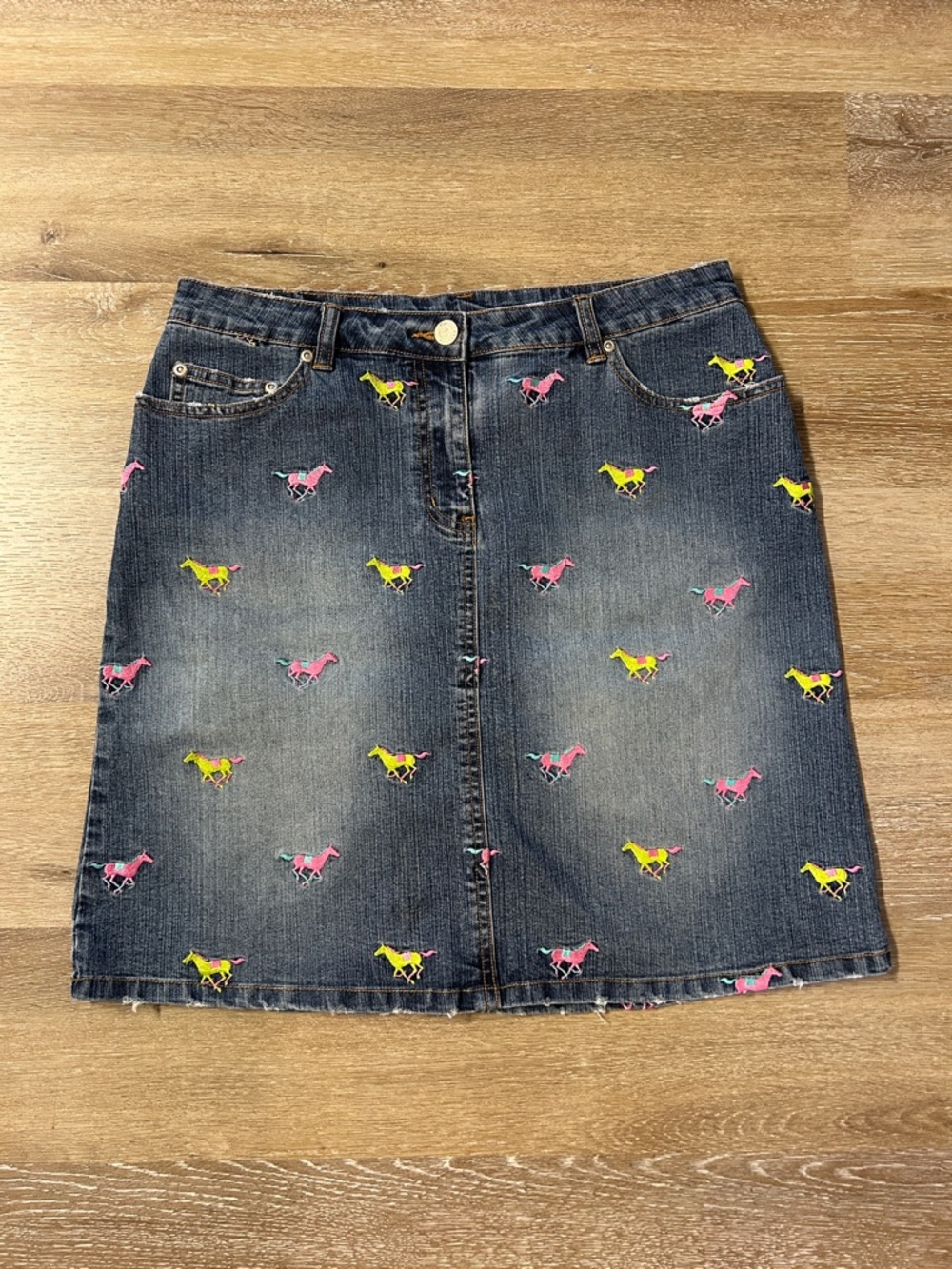 Lilly Pulitzer Vintage Racing Horses Denim Skirt Women's Size 8